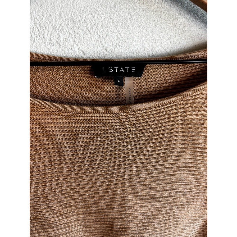 1 STATE Women Ribbed Balloon Sleeve Sweater Camel Tan Size L - Picture 2 of 9